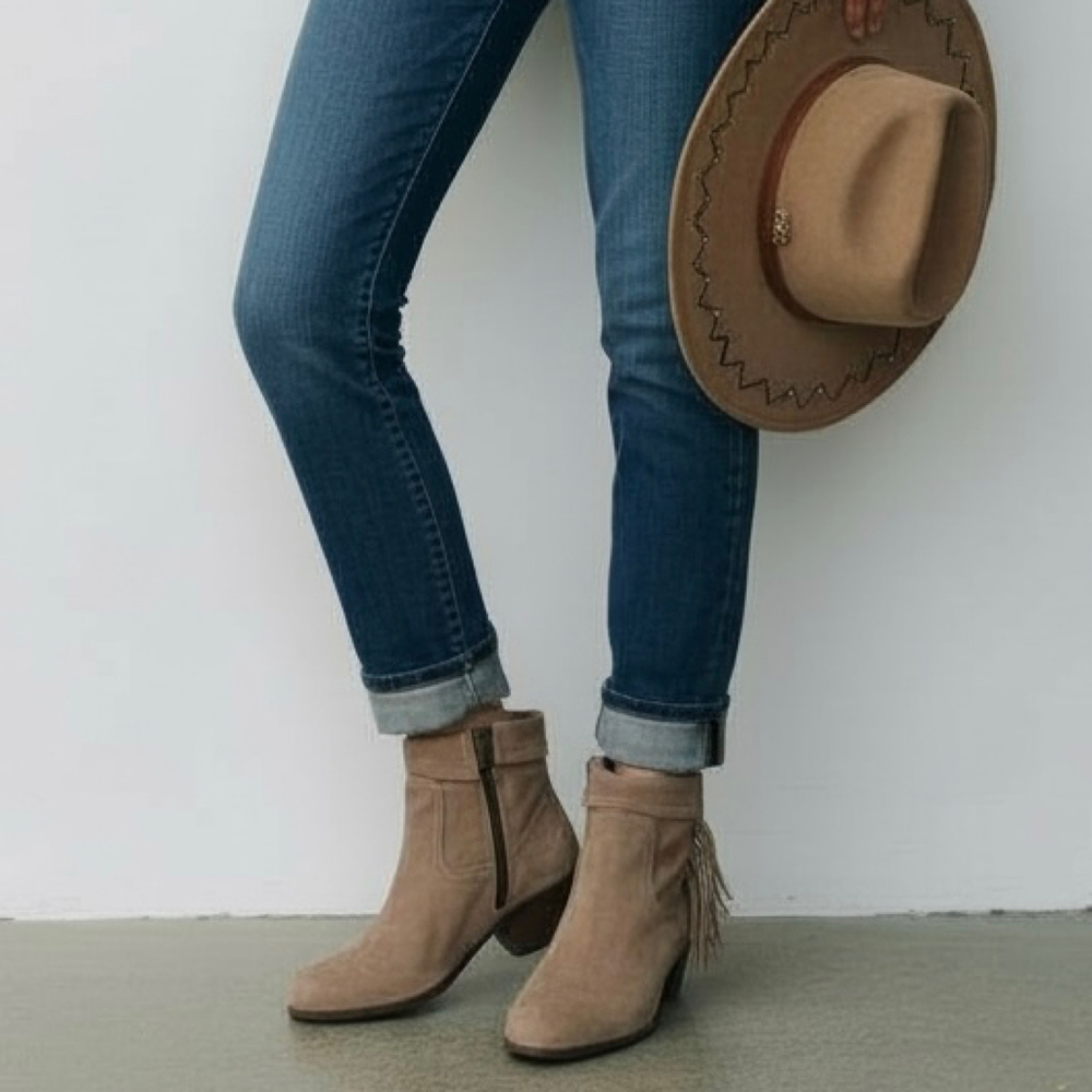 Sam Edelman Suede Fringe Ankle Boots size 7.5